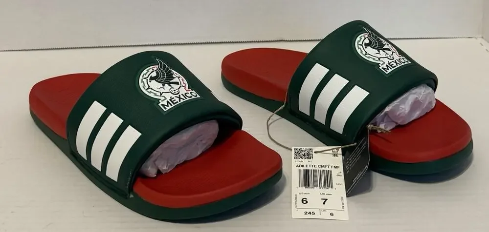 Adidas Adilette Comfort 2.0 Mexico Slide Sandals Size 6 M 7 W Futbol NEW